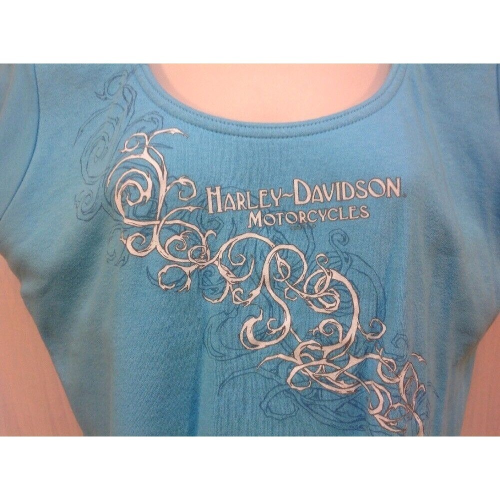 Harley-Davidson Wild Fire Graphic Tee Shirt Short Sleeve Top Aqua Blue Size‎ L